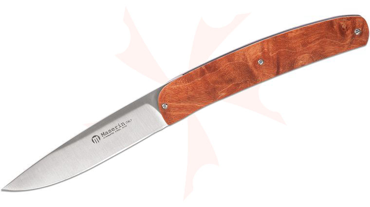 Maserin 380/RA Gourmet Folding Knife 3.875 inch Satin Plain Blade, Orange Burl Wood Handles