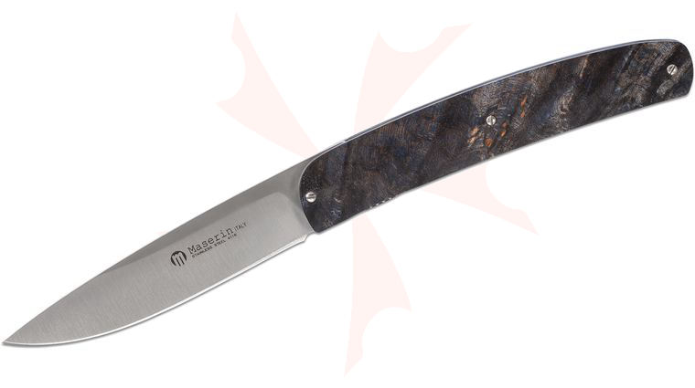 Maserin 380/RB Gourmet Folding Knife 3.875 inch Satin Plain Blade, Blue Burl Wood Handles