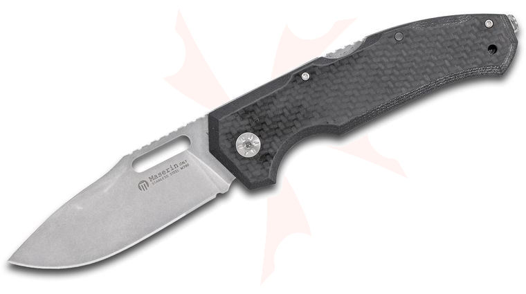 Maserin 480/CN Rumici Nimrod Folding Knife 3.625 inch M390 Stonewashed Plain Blade, Carbon Fiber Handles