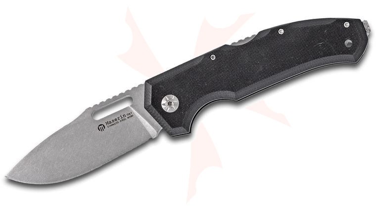 Maserin 480/G10N Rumici Nimrod Folding Knife 3.625 inch M390 Stonewashed Plain Blade, Black G10 Handles