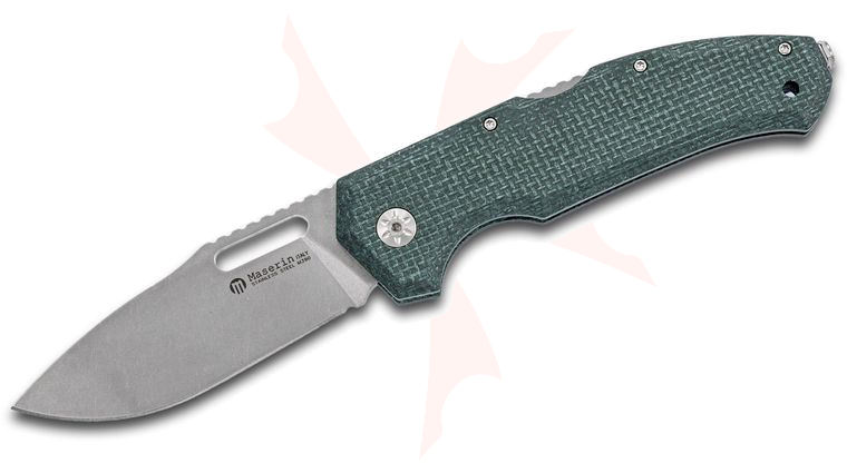 Maserin 480/MV Rumici Nimrod Folding Knife 3.625 inch M390 Stonewashed Plain Blade, Green Burlap Micarta Handles
