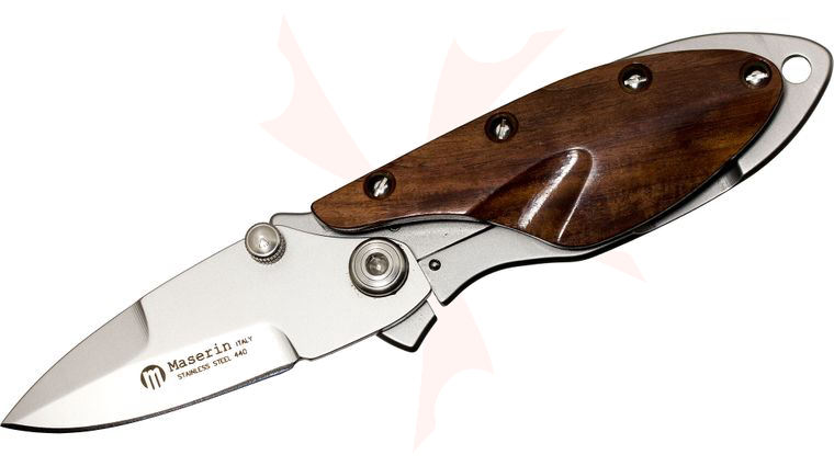 Maserin 550/SA OneFold Folding Knife 2 inch Blade, Stainless Steel Handles with Palo Santo Wood Scale