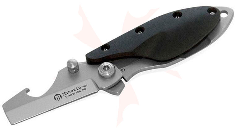 Maserin 551/EB Damp Folding Knife 1-3/4 inch Wharncliffe Blade with Bottle Opener, Stainless Steel Handles with Ebony Wood Scale