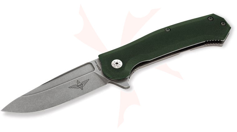 Maserin 680/G10V Police Flipper 3.75 inch N690 Stonewashed Blade, OD Green G10 and Titanium Handles