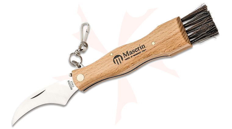 Maserin Coglifunghi Line Mushroom Knife 2.95 inch Hawkbill Blade, Beech Wood Handle