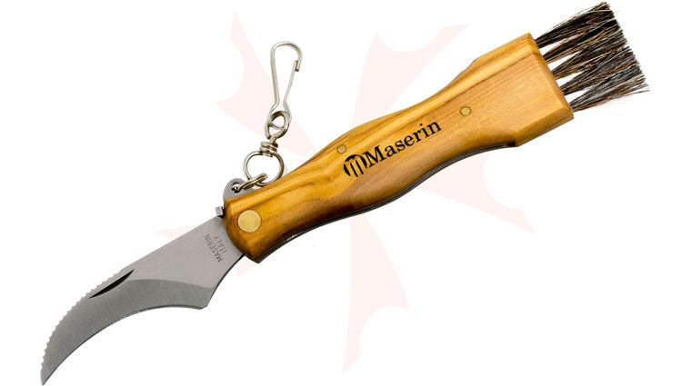 Maserin Coglifunghi Line Mushroom Knife 2.95 inch Hawkbill Blade, Olive Wood Handle