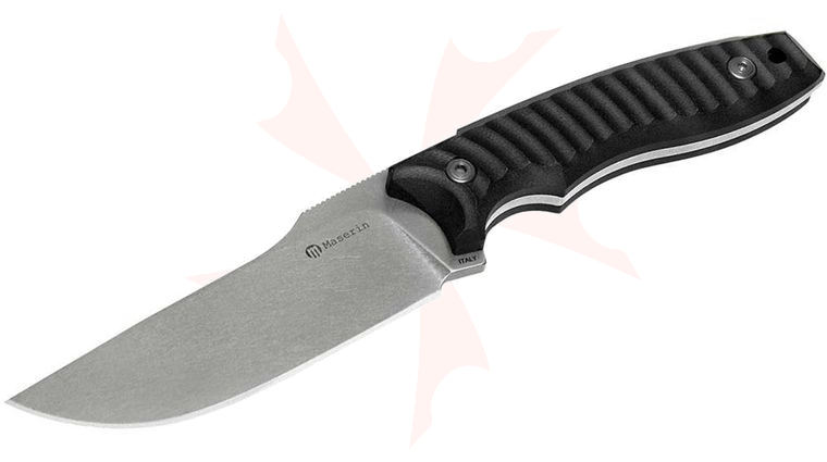 Maserin 919/G10N LEO Tactical Knife Fixed 4.44 inch N690 Stonewashed Plain Blade, Black G10 Handles, Black Kydex Sheath