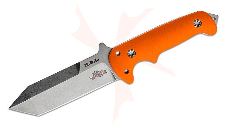 Maserin 925/G10A Diceros Tactical Knife Fixed 5.5 inch D2 Stonewashed Tanto Blade, Orange G10 Handles, Black Nylon Sheath