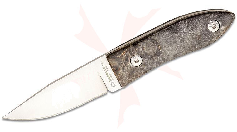 Maserin 923/RN AM22 Fixed Blade Knife 2.75 inch Sandvik 14C28N Satin Clip Point Blade, Black Maple Wood Handles, Leather Sheath