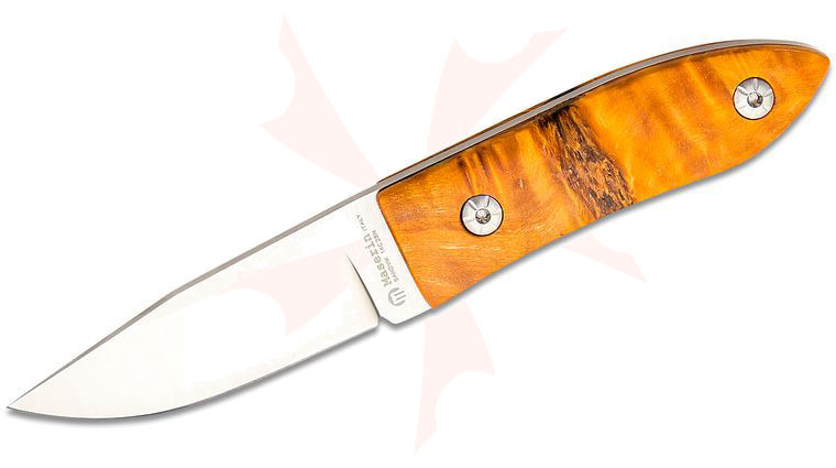 Maserin 923/RA AM22 Fixed Blade Knife 2.75 inch Sandvik 14C28N Satin Clip Point Blade, Maple Wood Handles, Leather Sheath