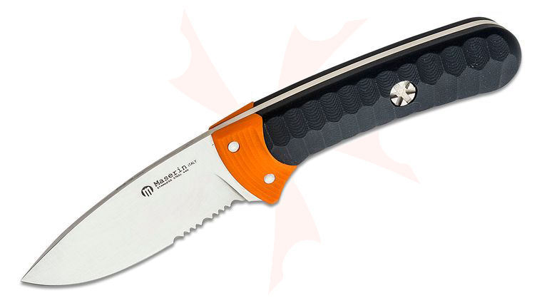 Maserin 975/G10AN Sax Bushcraft Knife Fixed 3.21 inch 440C Satin Combo Blade, Black and Orange G10 Handles, Black Nylon Sheath