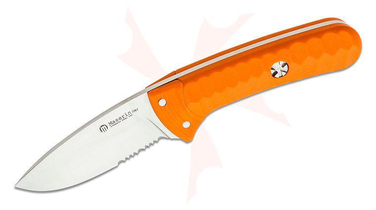 Maserin 975/G10A Sax Bushcraft Knife Fixed 3.21 inch 440C Satin Combo Blade, Orange G10 Handles, Black Nylon Sheath