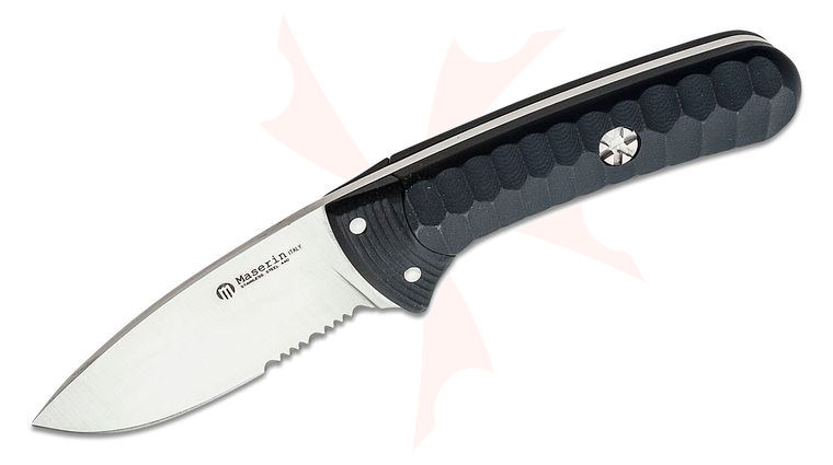 Maserin 975/G10N Sax Bushcraft Knife Fixed 3.21 inch 440C Satin Combo Blade, Black G10 Handles, Black Nylon Sheath