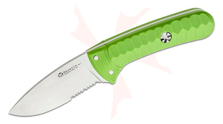 Maserin 975/G10V Sax Bushcraft Knife Fixed 3.21 inch 440C Satin Combo Blade, Green G10 Handles, Black Nylon Sheath
