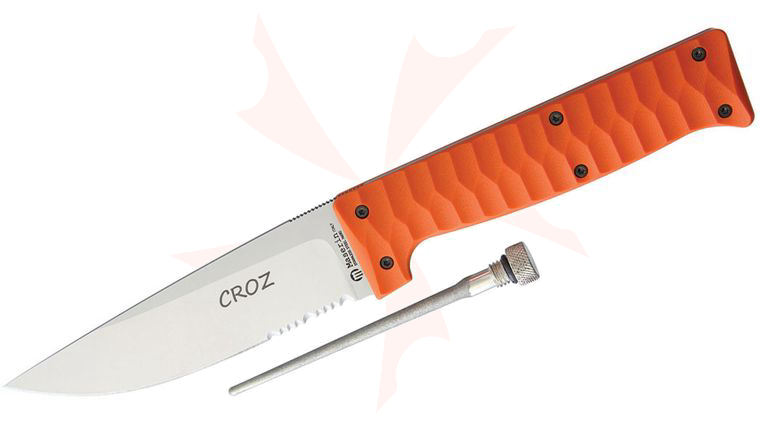 Maserin 976/G10A Croz Hunting Knife Fixed 4.375 inch N690 Satin Combo Blade, Orange G10 Handles, Black Nylon Sheath