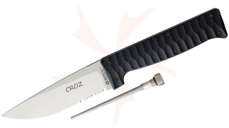 Maserin 976/G10N Croz Hunting Knife Fixed 4.375 inch N690 Satin Combo Blade, Black G10 Handles, Black Nylon Sheath