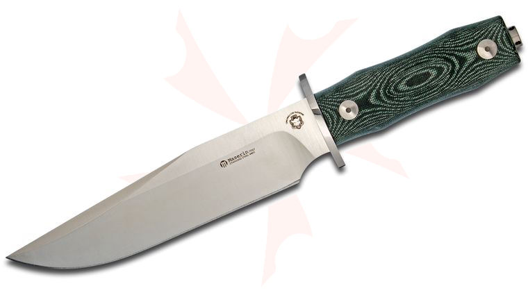 Maserin 977/MCV Boar Bowie Fixed 8.5 inch Blade, Green Micarta Handles, Black Leather Sheath