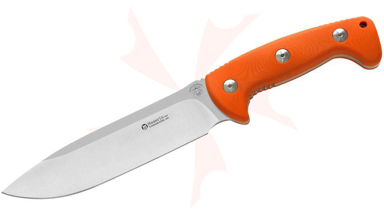 Maserin 978/G10A Boar Hunter Fixed 7.5 inch Blade, Orange G10 Handles, Leather Sheath