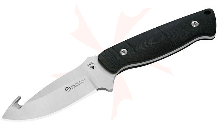 Maserin 979/G10N Rupicapra Fixed 4.25 inch N690 Blade with Gut Hook, Black G10 Handles