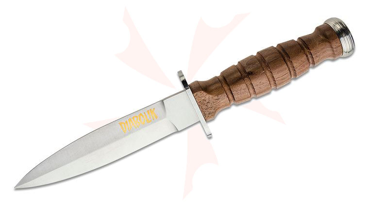 Maserin 999/LG Diabolik Special Edition Throwing Knife Fixed 6.3 inch N690 Satin Unsharpened Spear Point Blade, Walnut Handle, Nylon Sheath