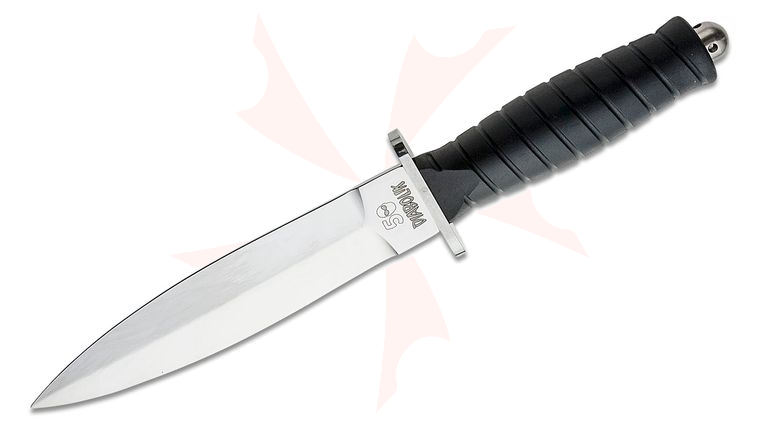 Maserin 999 Diabolik Throwing Knife Fixed 6.3 inch Stainless Mirror Polish Unsharpened Spear Point Blade, Black TPE Handle, Nylon Sheath