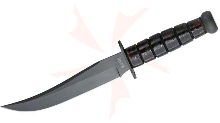 Marble's Jet Pilot Bowie Survival Knife 7-3/4 inch Black Blade, Leather Stacked Handle, Leather Sheath