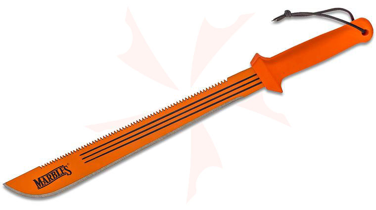 Marble's Sawback Machete 18 inch 1075HC Orange Blade, Textured Orange Polypropylene Handles, No Sheath