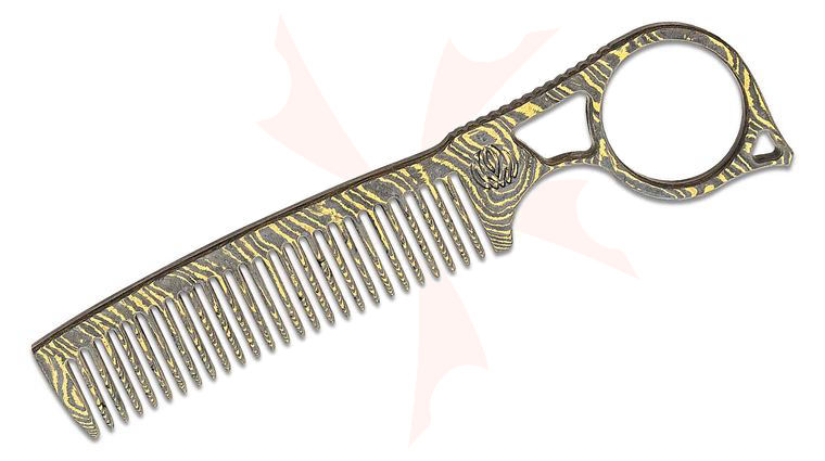 CarboTeam Gold CarboTi Ringed Tactical Comb, Leather Pouch