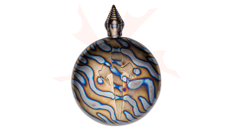Marfione Custom Knives Blood & Iron Tactical Round Flask, Flamed Titanium with Spike Top