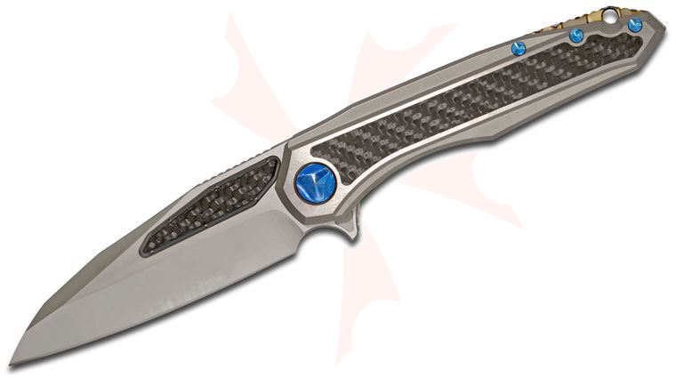 Marfione Custom Knives Super Sigil MK6 Flipper 3.875 inch Mirror Polished M390 Blade, Carbon Fiber Inlays, Titanium Handles, Nylon Pouch