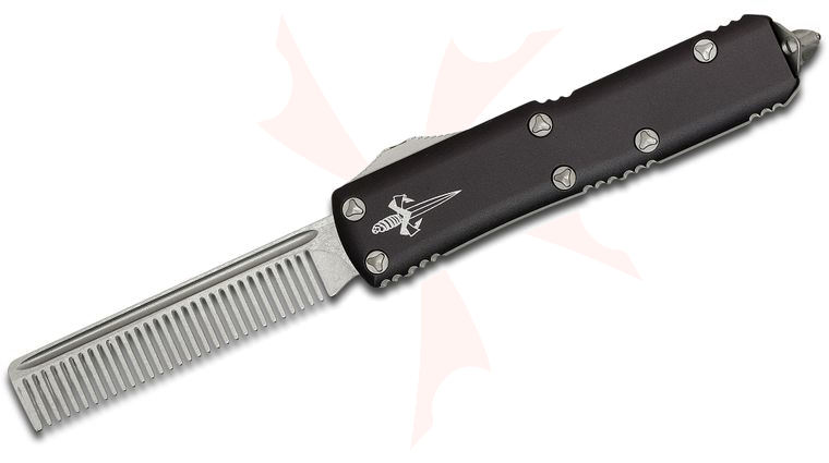 Marfione Custom Knives UTX-85 Tactical Beard Comb 3.125 inch Hand-Ground Fine Tooth Elmax Blade, Aluminum Handles, Nylon Pouch