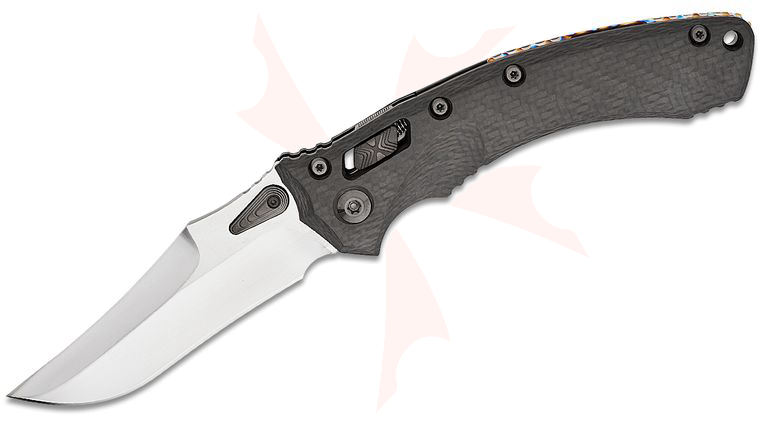 Marfione Custom Knives Amphibian Persian RAM-LOK Manual Folding Knife 3.875 inch M390 Hand Rubbed Satin Persian Blade, Carbon Fiber Handles, Flamed Titanium Accents