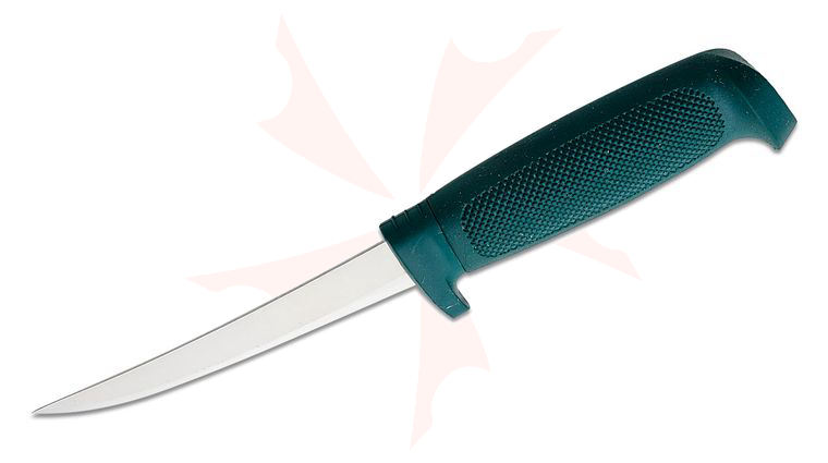 Marttiini Basic Small Fillet Knife 4 inch Satin Blade, Textured Green Rubber Handles, Green Sheath