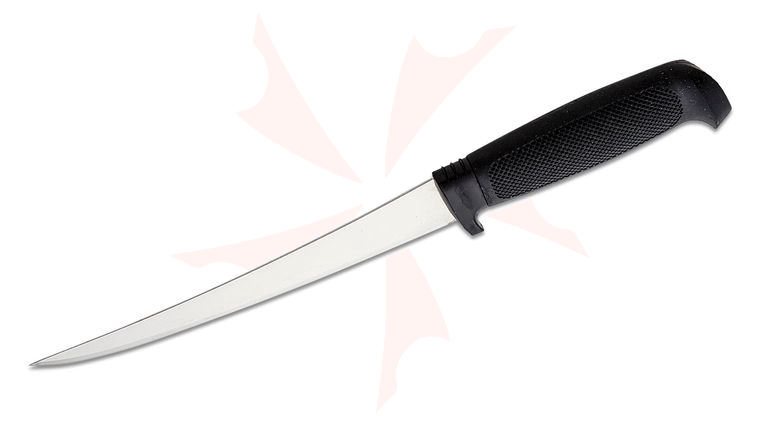Marttiini Basic Large Fillet Knife 7.5 inch Satin Blade, Textured Green Rubber Handles, Green Sheath