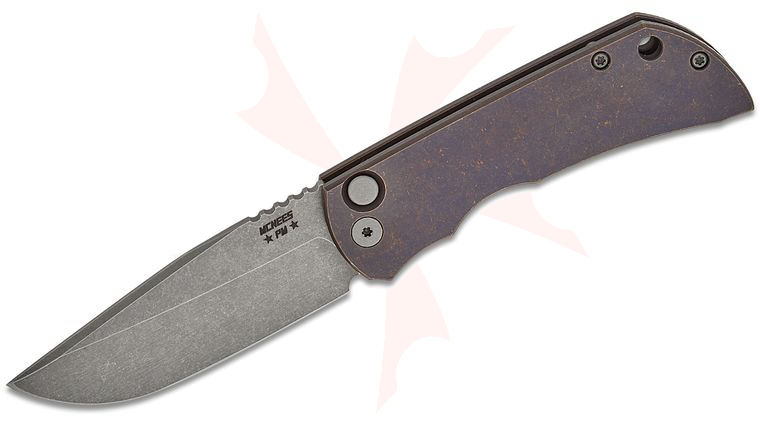 Jonathan McNees Performance Machined MAC2 Ti AUTO Knife 3.375 inch CPM-MagnaCut Atomic Clip Point Blade, Atomic Purple/Bronze Titanium Handles