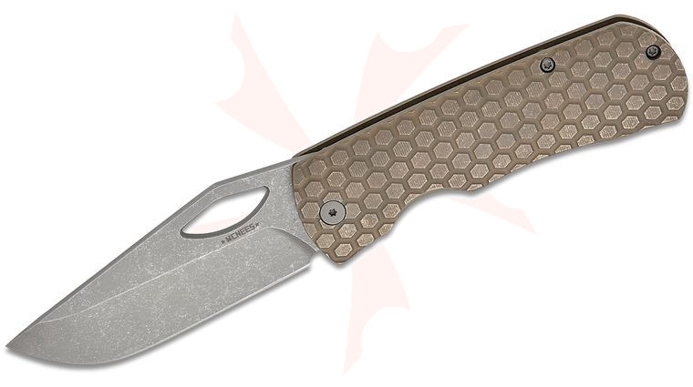 Jonathan McNees Dixon Folding Knife 3.75 inch CPM-MagnaCut Atomic Drop Point Blade, Atomic Bronze Honeycomb  Titanium Handles