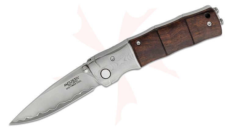 Mcusta MC-0145G Shinra Mixture Bamboo Folding Knife 2.75 inch SPG2 San Mai Drop Point Blade, Ironwood Handles with Damascus Bolsters