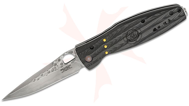 Mcusta MC-181G Sengoku Oda Nobunaga Folding Knife 3.62 inch SPG2 San Mai Drop Point Blade, Black Micarta Handles