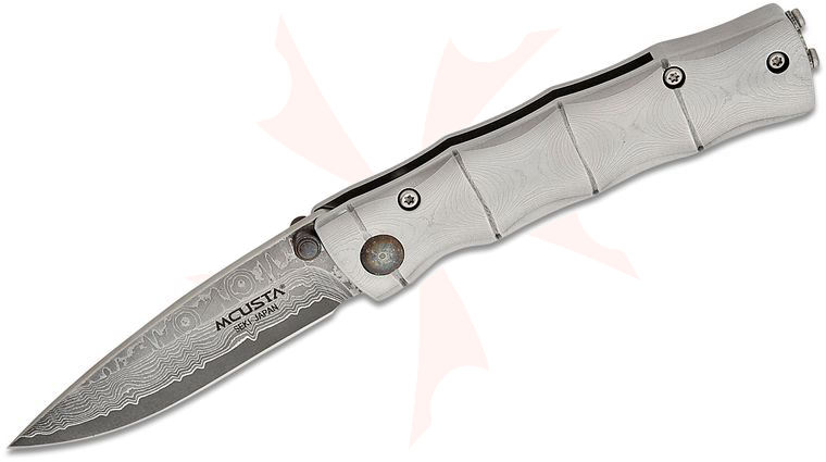 Mcusta MC-33D Shinra Take Folding Knife 2.75 inch VG-10 Core Damascus Drop Point Blade, Bamboo Shaped Damascus Handles