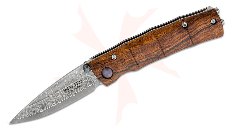 Mcusta MC-74DI Shinra Emotion Take Folding Knife 2.75 inch VG-10 Damascus Spear Point Blade, Bamboo Design Ironwood Handles