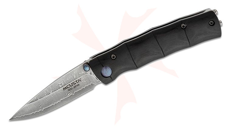 Mcusta MC-76DP Shinra Emotion Take Folding Knife 2.75 inch VG-10 Damascus Spear Point Blade, Bamboo Design Black Pakkawood Handles