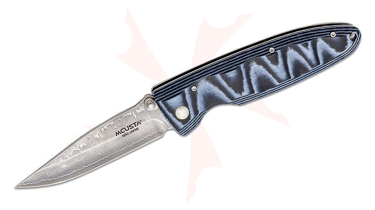 Mcusta MC-10D Classic Wave Folding Knife 3.40 inch VG-10 Damascus Drop Point Blade, Blue Micarta Handles