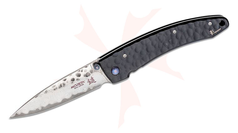 Mcusta MC-114BD Forge Large Tsuchi Folding Knife 3.5 inch VG-10 Damascus Drop Point Blade, Hammered Black Stainless Steel Handles