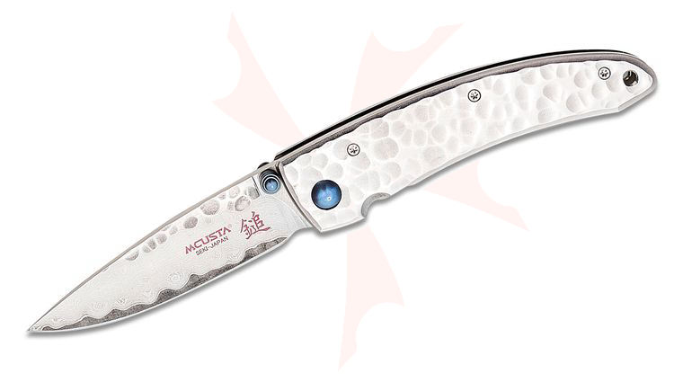 Mcusta MC-113D Forge Small Tsuchi Folding Knife 2.75 inch VG-10 Damascus Drop Point Blade, Hammered Stainless Steel Handles