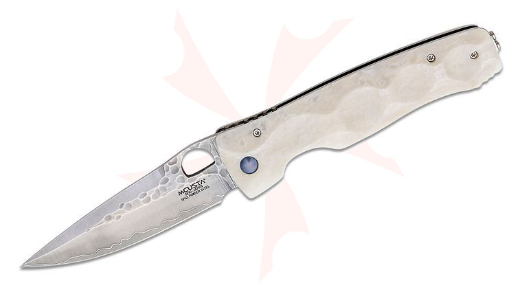 Mcusta MC-126G Tactility Elite Folding Knife 3.68 inch SPG2 San Mai Drop Point Blade, White Corian Handles