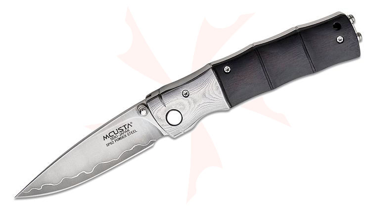 Mcusta MC-0146G Shinra Mixture Bamboo Folding Knife 2.75 inch SPG2 San Mai Drop Point Blade, Black Pakkawood Handles