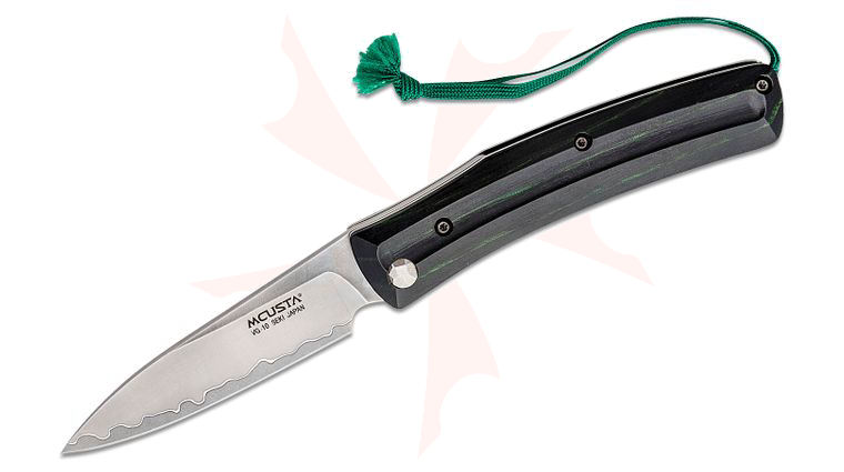 Mcusta MC-193C Higonokami Friction Folding Knife 3.25 inch VG-10 San Mai Drop Point Blade, Black/Green Laminated Hardwood Handles