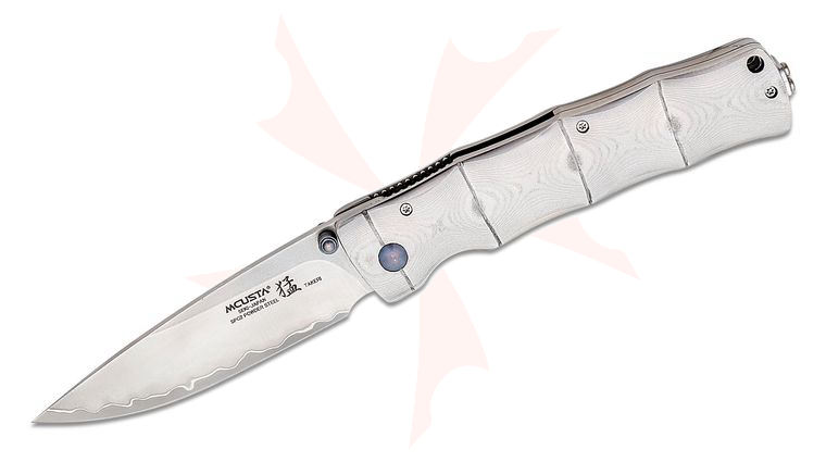 Mcusta MC-202G Shinra Maxima Takeri Folding Knife 3.70 inch SPG2 San Mai Drop Point Blade, Damascus Handles