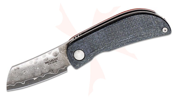 Mcusta MC-211D Petit Front Flipper Knife 1.88 inch VG10 Damascus Sheepsfoot Blade, Black/Orange Micarta Handles