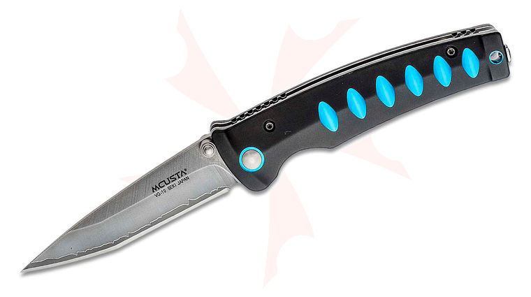 Mcusta MC-41C Katana Folding Knife 3.5 inch Laminated VG-10 Modified Tanto Blade, Black and Blue Aluminum Handles